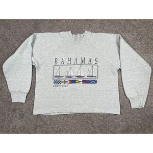 Vintage Bahamas Sweatshirt Womens XL Boxy Crop Sailboats Freeport 1992 90s Crew